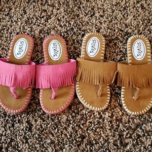 Stevies sandals pink brown fringe flip flop